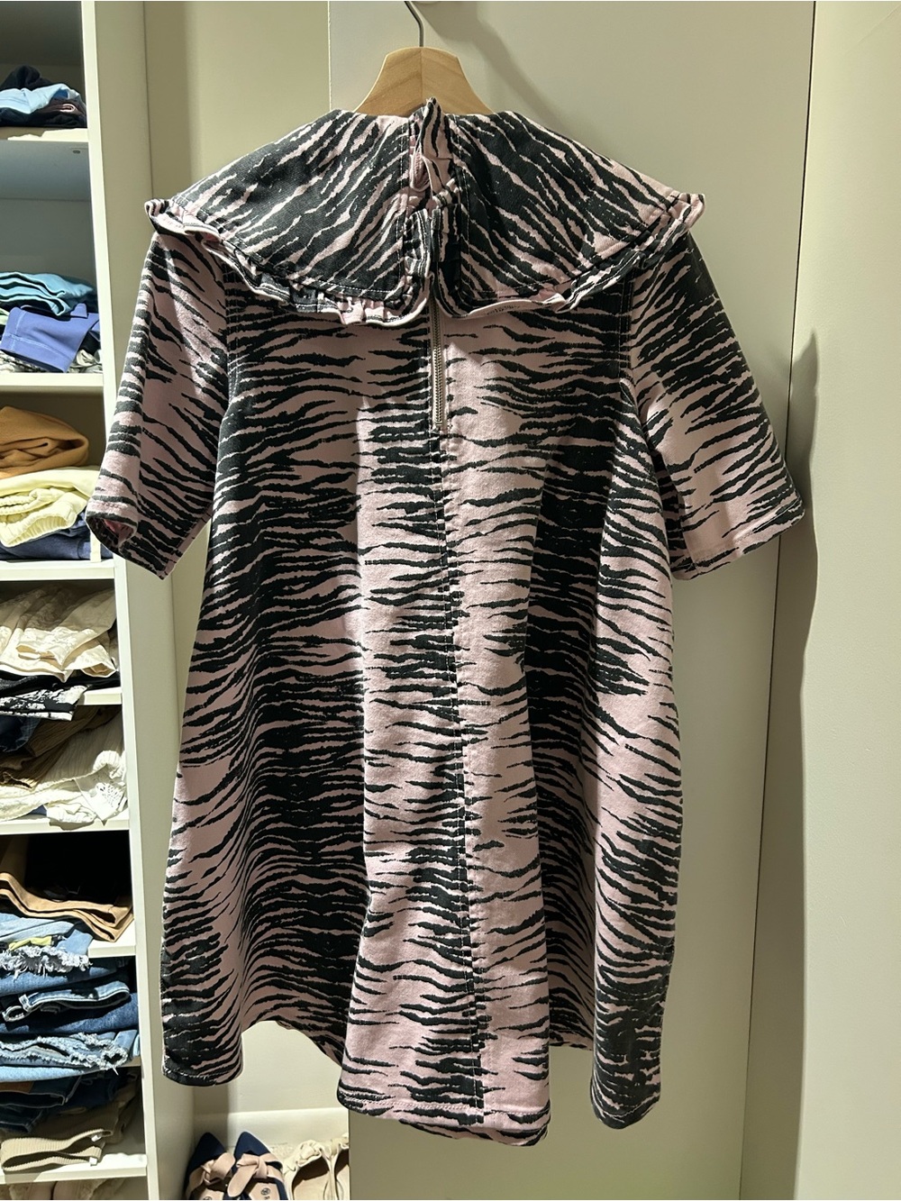 Ganni - Pink and Black Zebra-Print Hoodie Dress